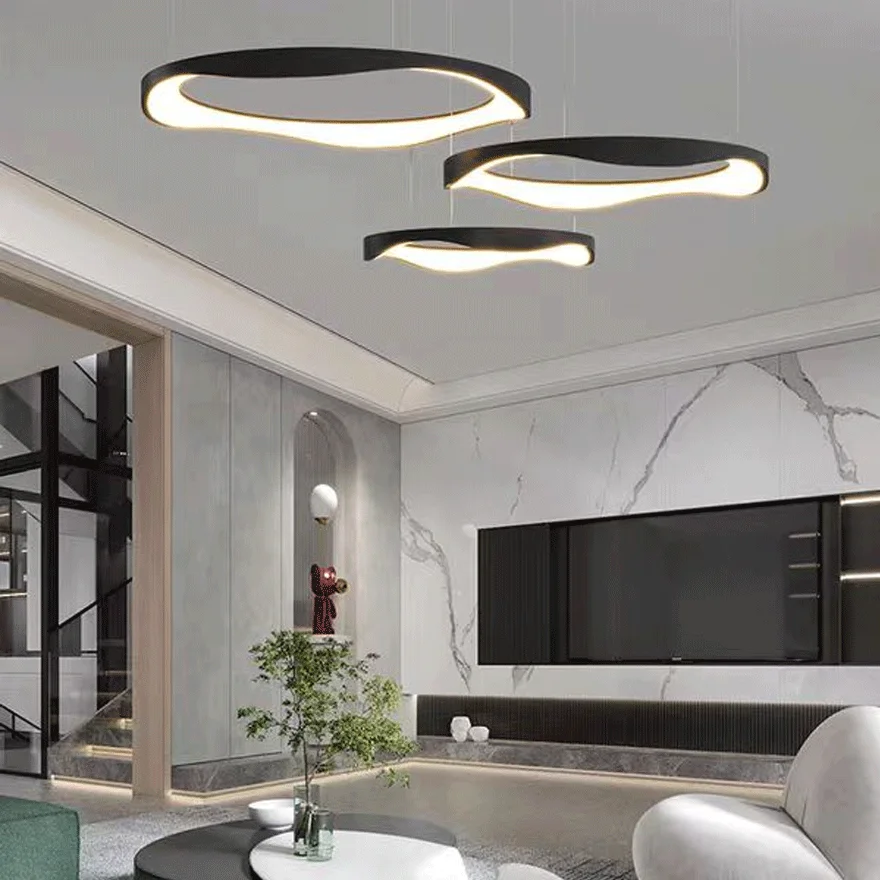 Modern Metal And Acrylic Ring Dining Room Pendant Light, Beige/White