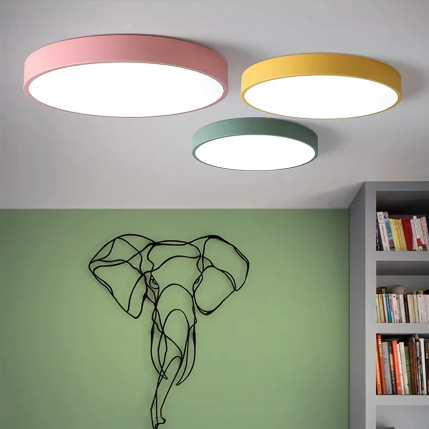 Morandi Metal And Acrylic Round Children’s Room Ceiling Light, Blue/Green/Grey/Pink/Yellow