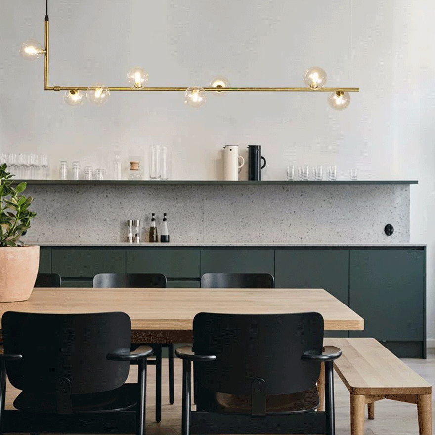 Modern Metal Linear Kitchen Pendant Light, Black/Gold