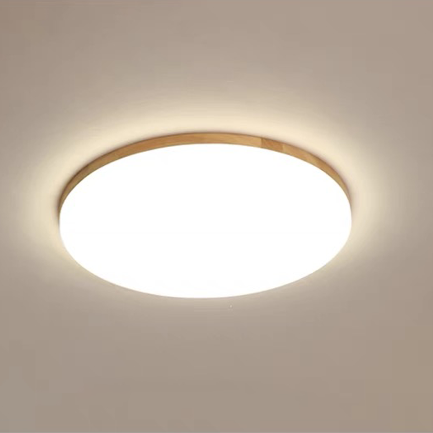 Modern Wooden And Acrylic Round Bedroom Ceiling Light, Natural Wood, Trichromatic Light