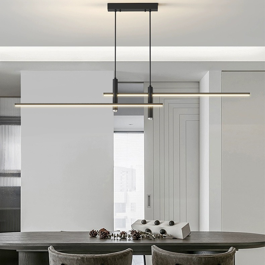 Minimalist Metal Linear Kitchen Pendant Light, Black/gold, Trichromatic Light