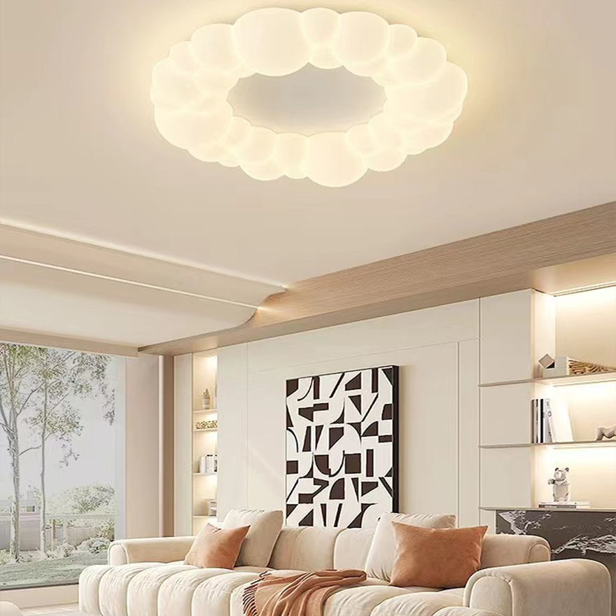 Decorative Metal And Acrylic Cloud Living Room Pendant & Ceiling Light With Dimmer, White