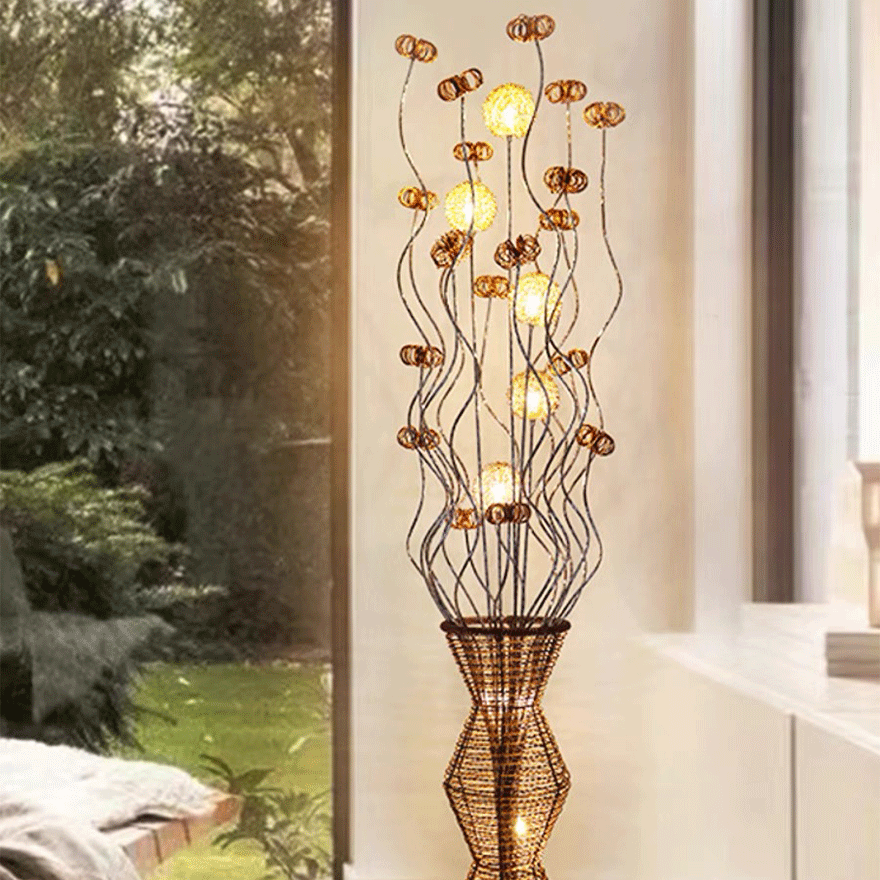 Art Deco Metal  Flower Vase Living Room Floor Lamp, Gold