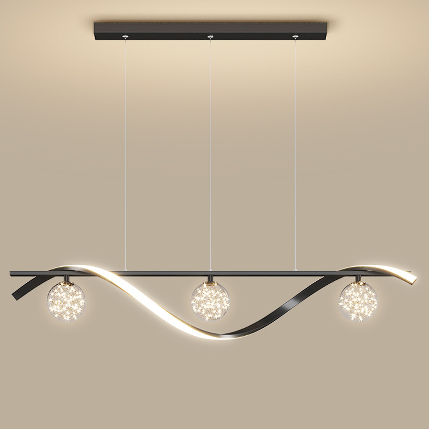 Modern Metal And Glass Linear Dining Room Pendant Light, Black/Gold