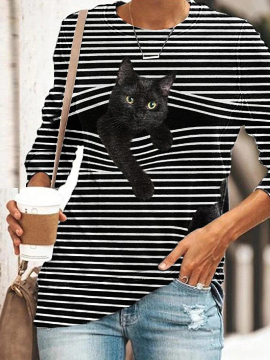 Cat Print Long Sleeve T-shirt