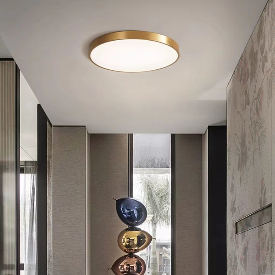 Modern Pure Copper Round Living Room Ceiling Light,Gold