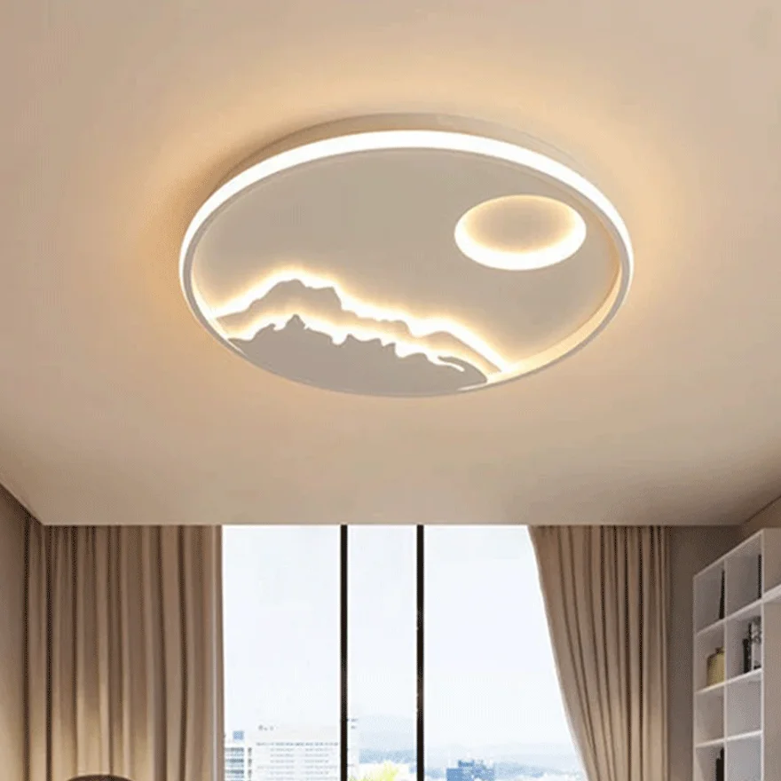 Modern Metal Round Bedroom Ceiling Light, Black/White, Trichromatic Light