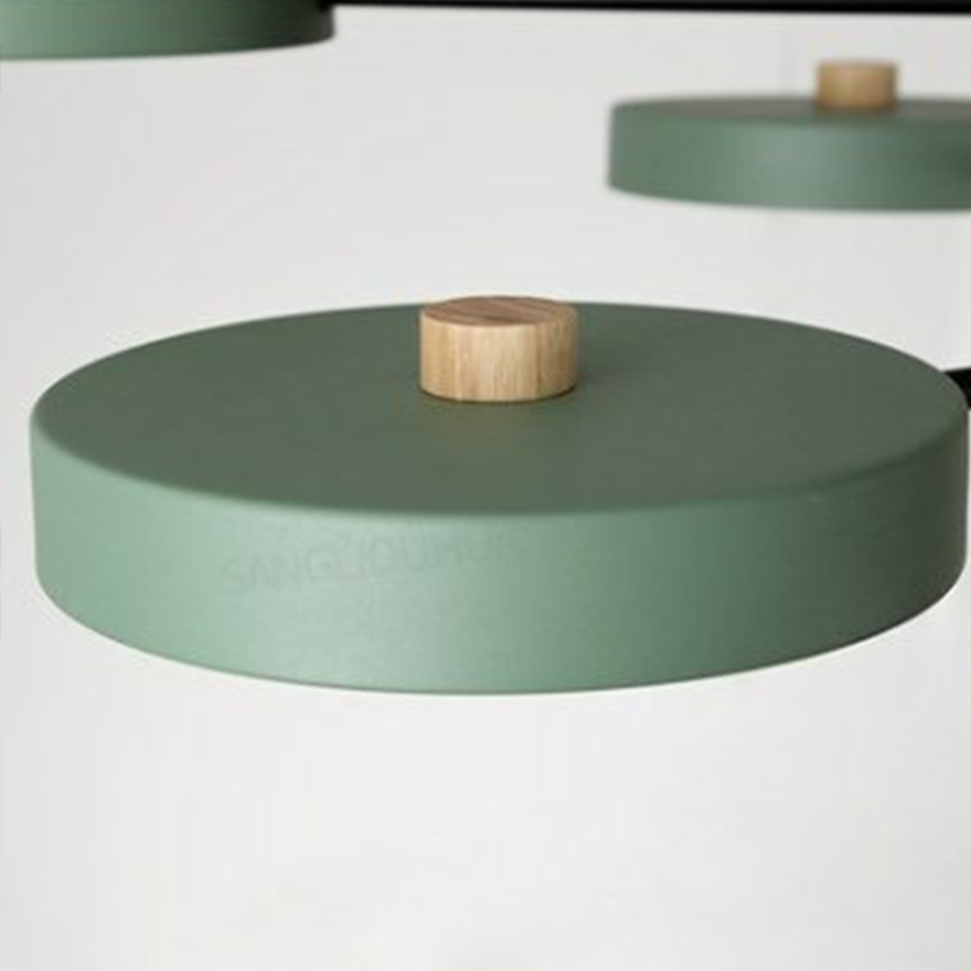 Modern Metal And Wood Round Study Room Pendant Light, Green/Grey/White