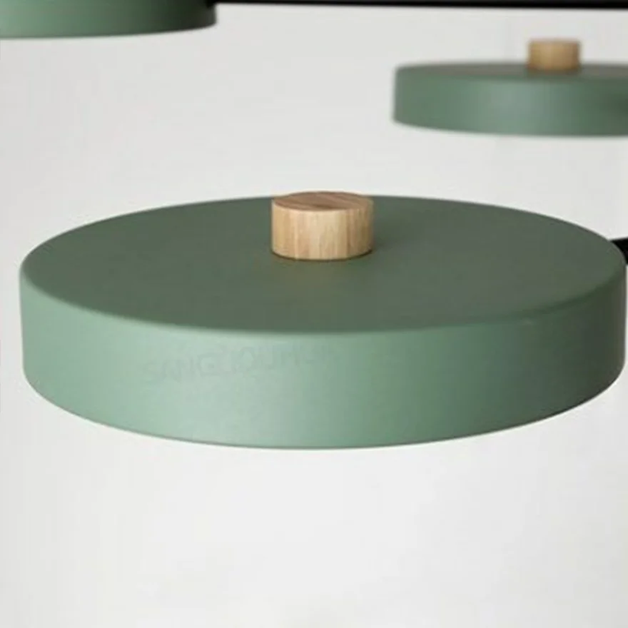 Modern Metal And Wood Round Study Room Pendant Light, Green/Grey/White