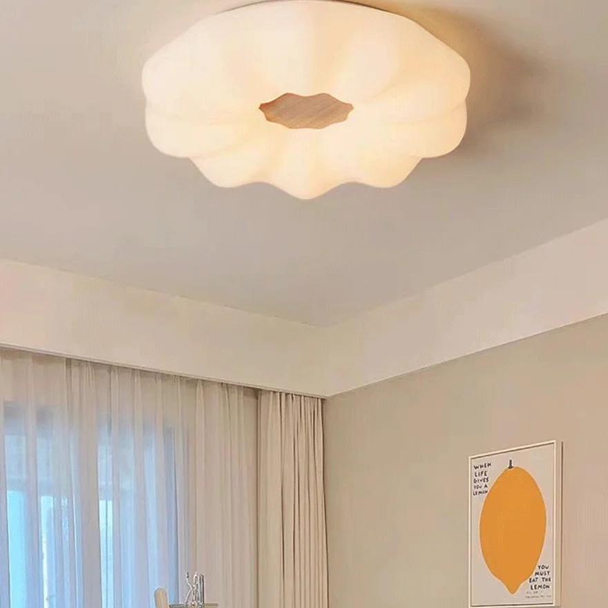 Designer Wooden And Acrylic Cloudy Living Room Ceiling Light, White