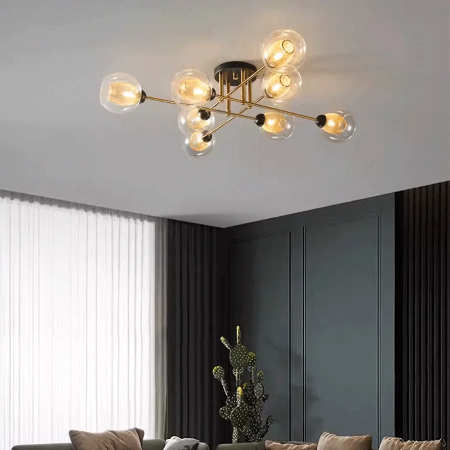 Nordic Metal And Glass Bubble Living Room Chandelier Pendant Light, 6 Color