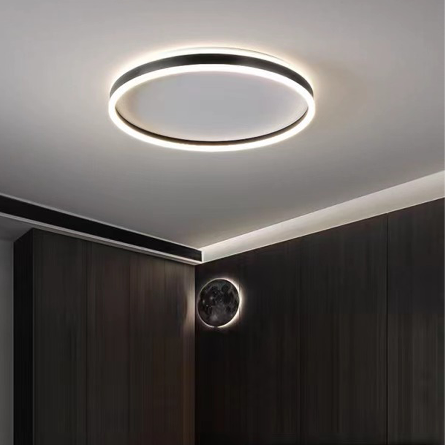 Minimalist Metal And Acrylic Annular Children's Room Ceiling Light, Black/White, Trichromatic Light