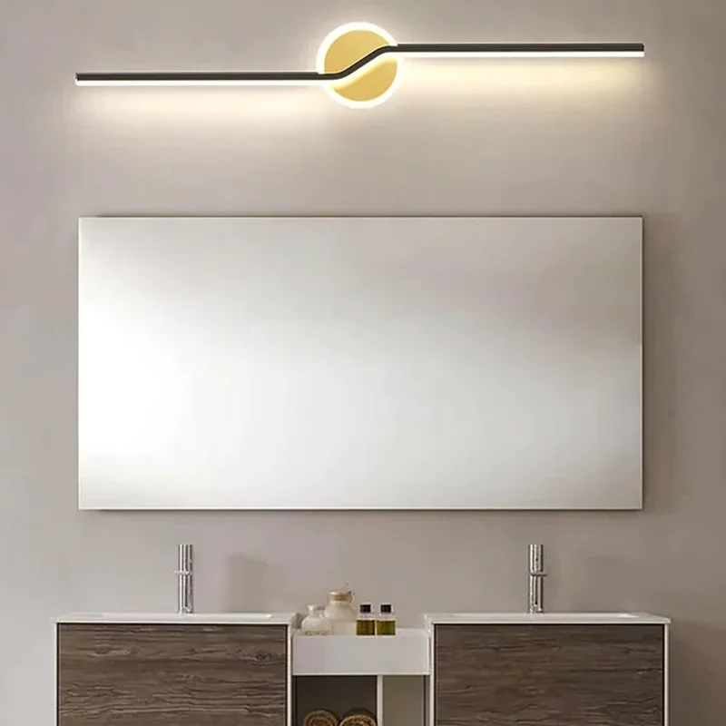 Minimalist Metal Linear Dining Room Wall Lamp, Black/Gold