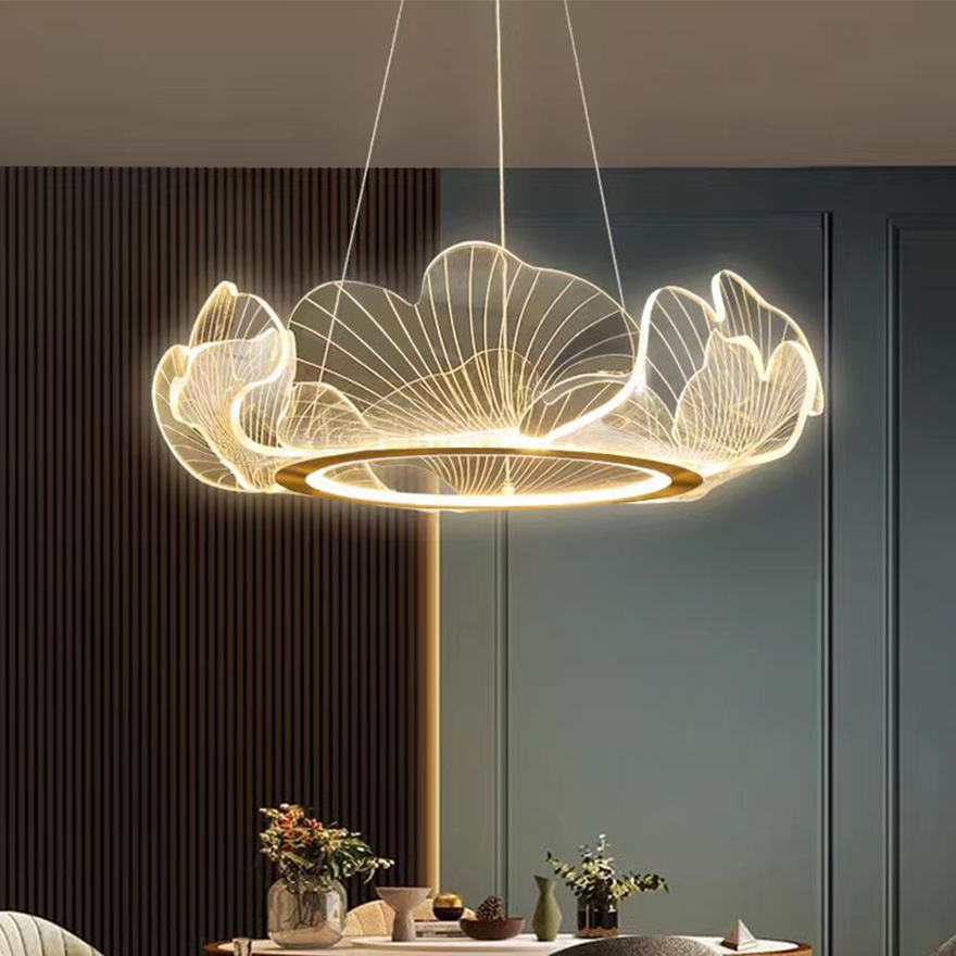 Modern Metal And Acrylic Petal Shaped Living Room Pendant Light, White