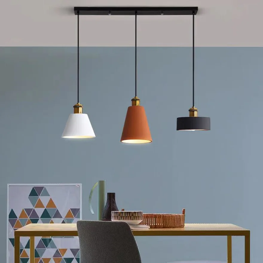 Morandi Metal And Resin Geometric Dining Room Pendant Light, Black/Grey/Orange/White