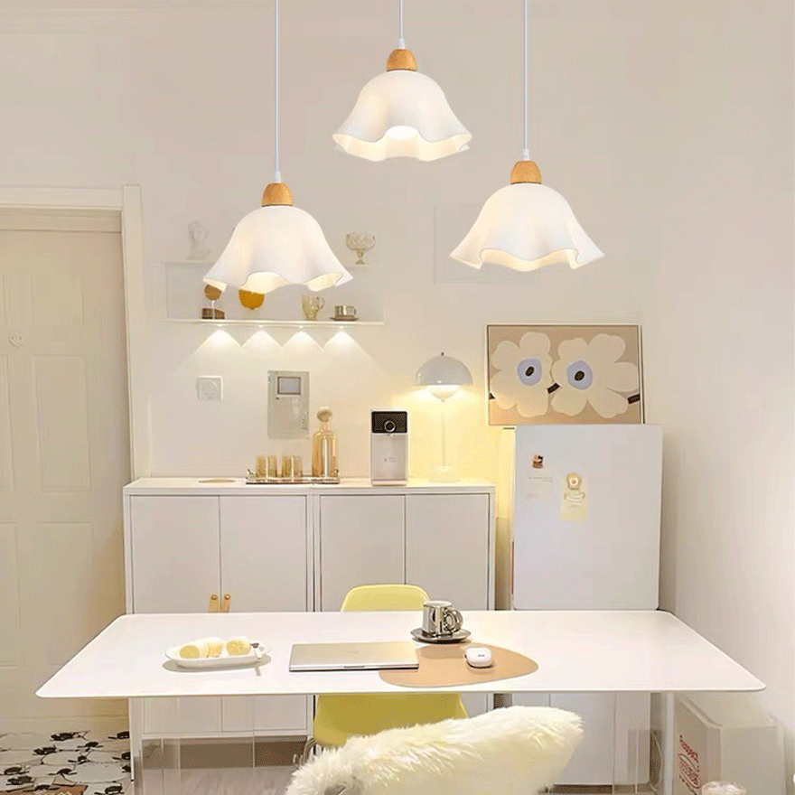 Moder Wooden And Acrylic Floral Bedroom Pendant Light, White