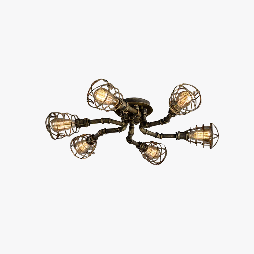 Designer Metal Pipe Shape Study Room Ceiling Light, Black/Brass