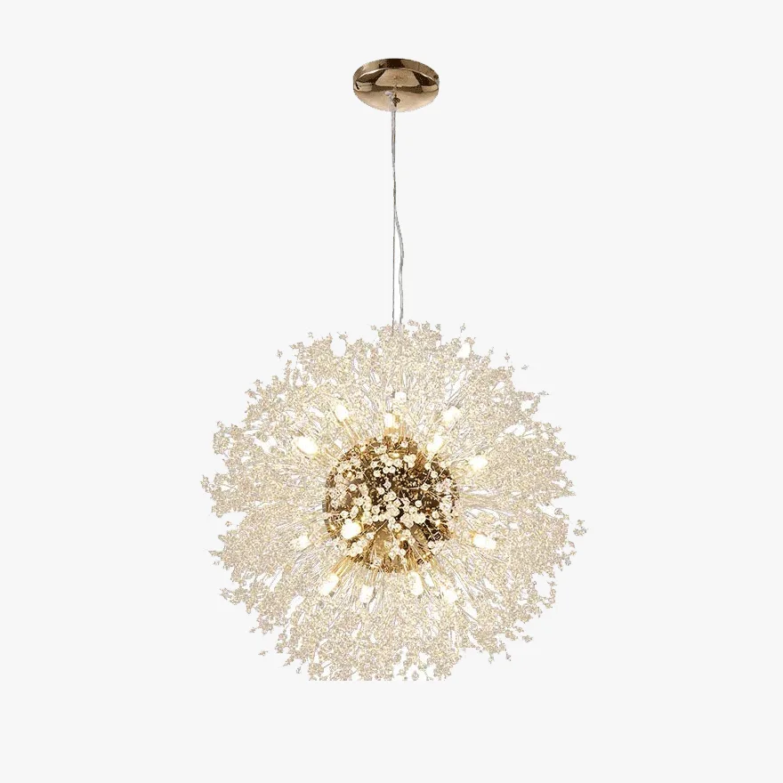 Modern Metal And Crystal Dandelion Bedroom Chandelier Pendant Light, Chrome/Gold