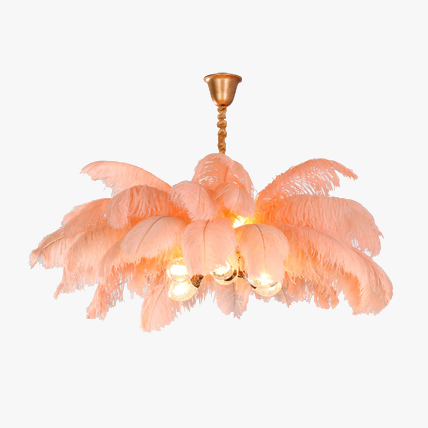 Art Deco Copper And Feather Cluster Bedroom Pendant Light, 8 Color