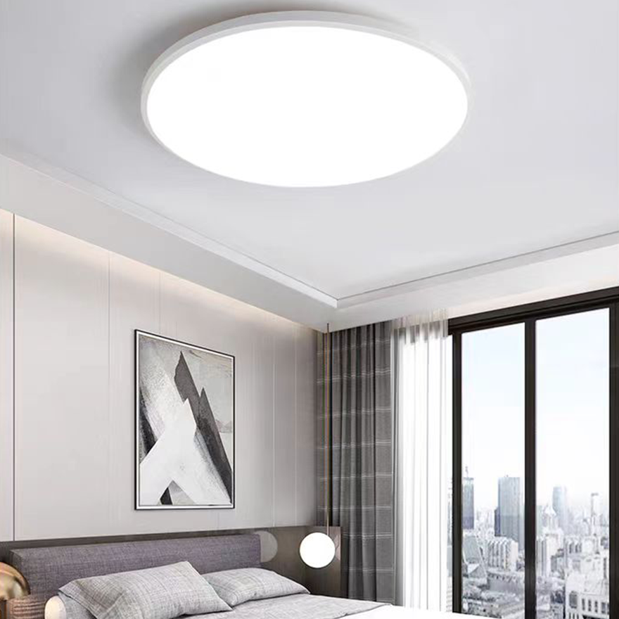 Minimalist Resin And Acrylic Round Bathroom Ceiling Light, Black/White, Trichromatic Light