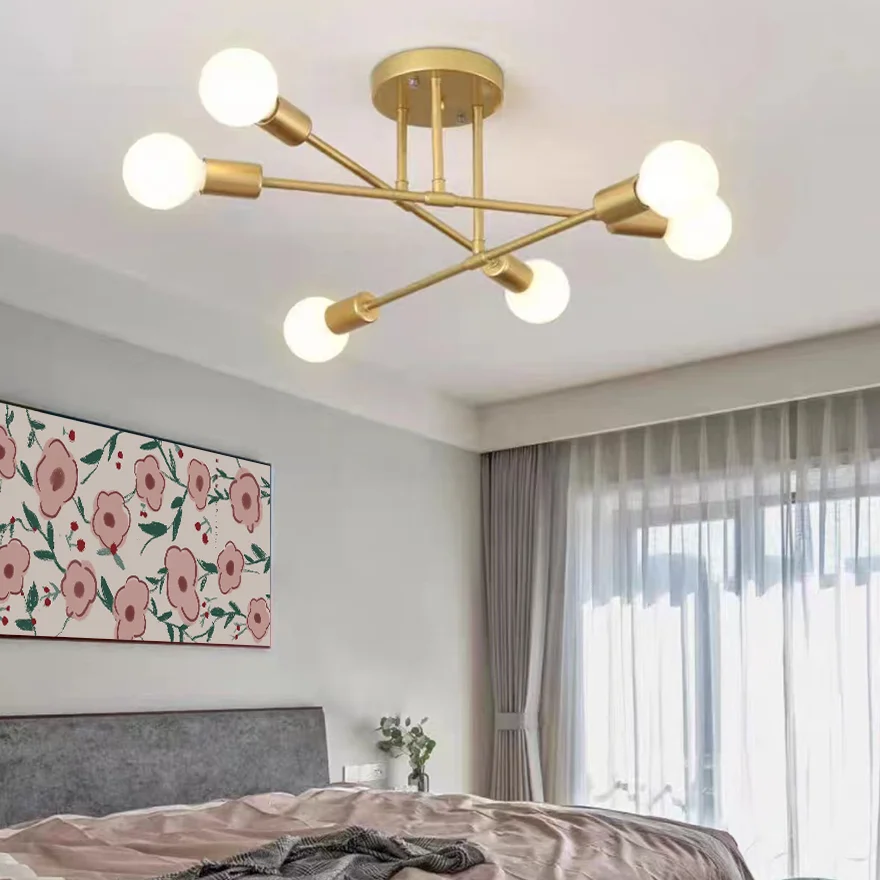 Modern Metal Geometric Bedroom Ceiling Light, Black/Gold