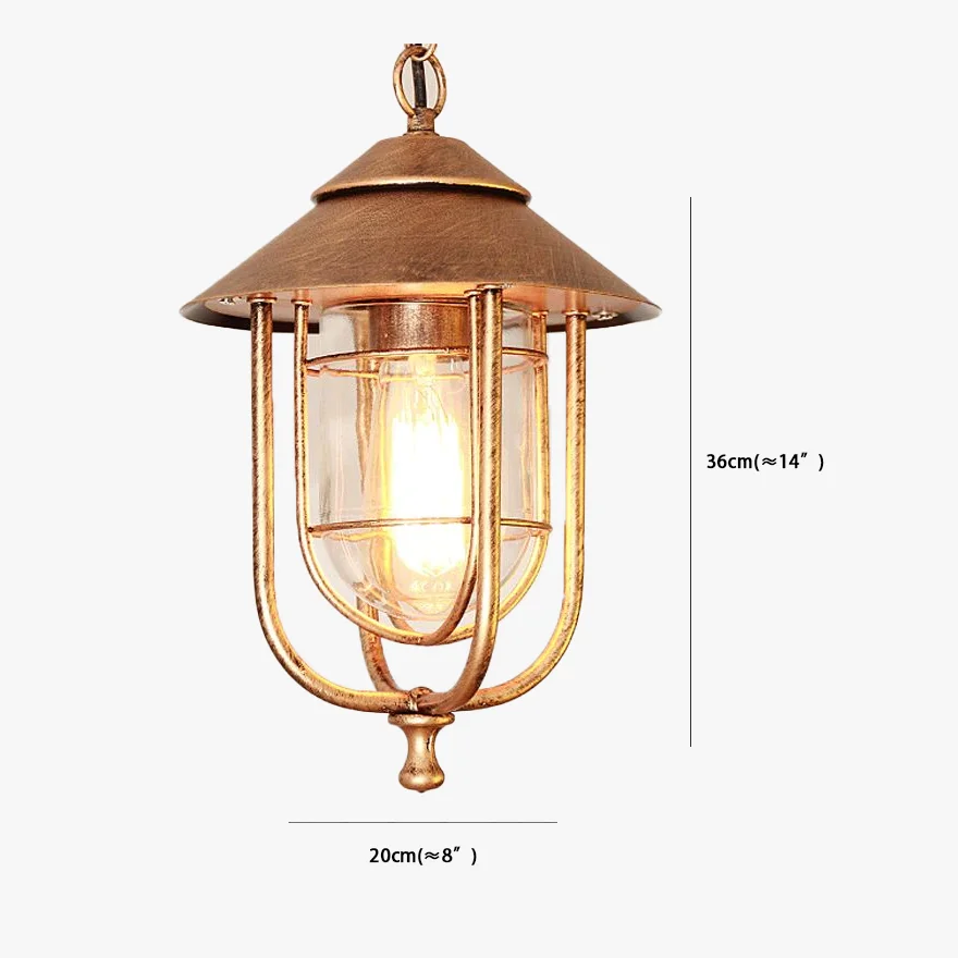 Industrial Metal And Glass Lantern Outdoor Pendant Light, Black/Bronze