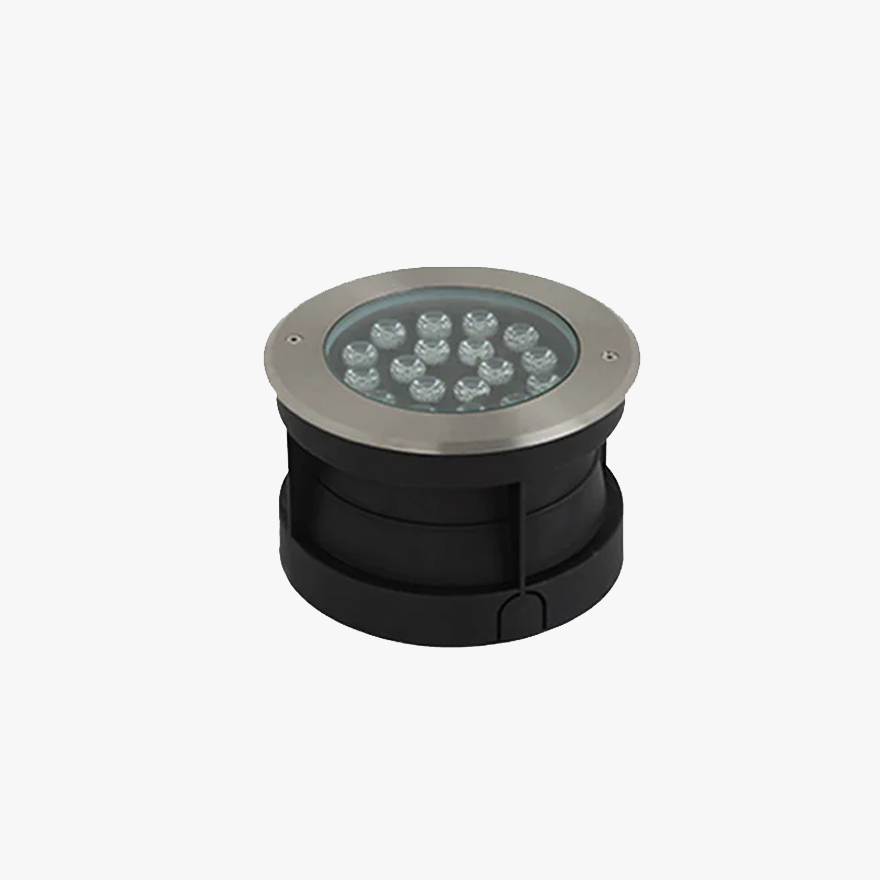 Minimalist Metal And Glass Round Outdoor Underwater Spotlight, Black