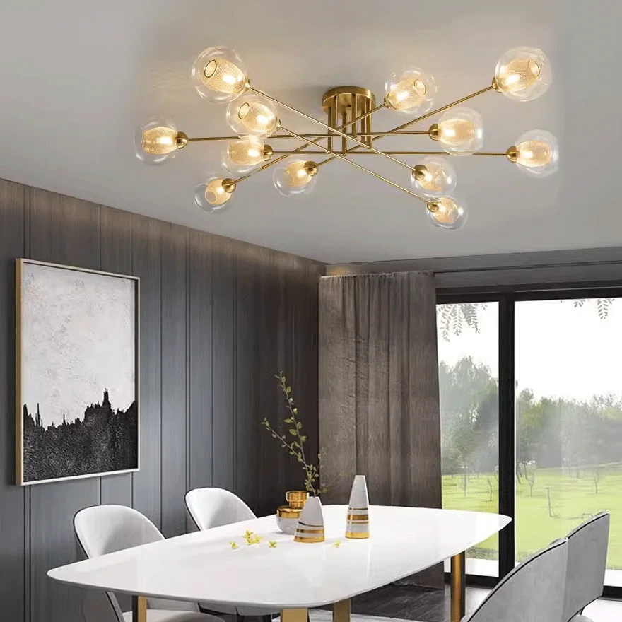 Nordic Metal And Glass Bubble Living Room Chandelier Pendant Light, 6 Color