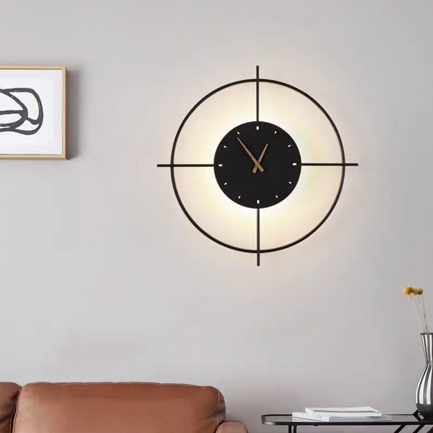 Designer Metal And Acrylic Clock Study Room Wall Lamp, Black/Gold