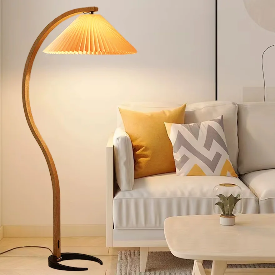 Modern Metal And Fabric Linear Bedroom Floor Lamp, Beige/Brown/White