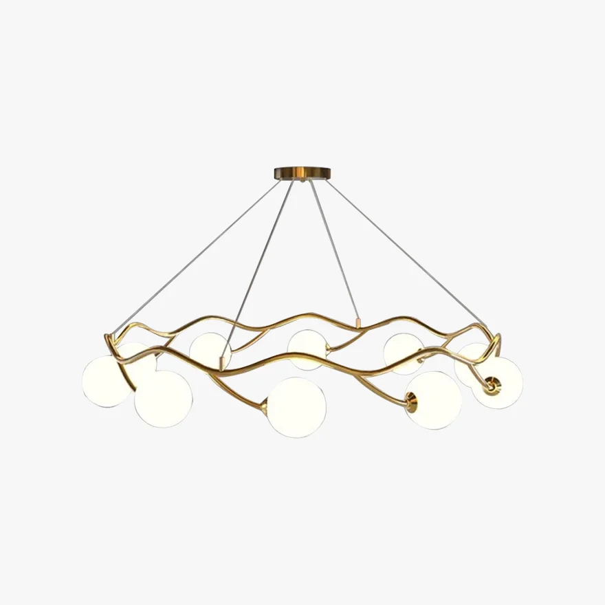 Nordic Metal And Glass Round Wave Living Room Chandelier Pendant Light, Gold