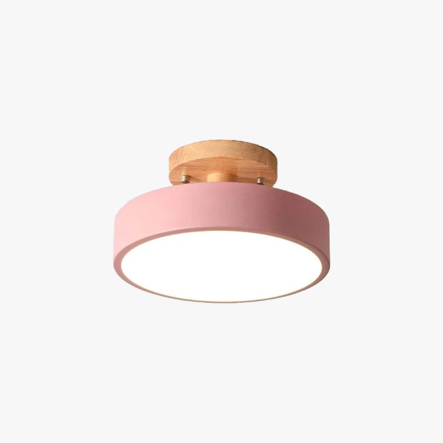 Modern Wooden And Acrylic Round Dining Room Ceiling Light, Gray/Green/Pink/White/Wood, Trichromatic Light