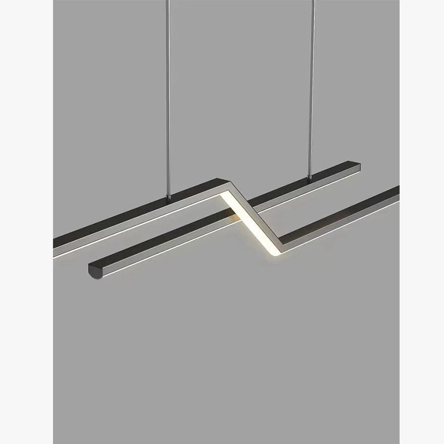 Minimalist Metal Linear Living Room Chandelier Pendant Light, Black/Gold, Trichromatic Light