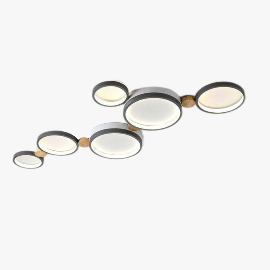 Contemporary Metal And Wooden Round Living Room Ceiling Light, Green/Grey/White