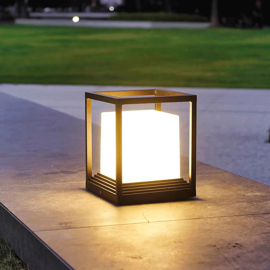 Minimalist Metal Square Garden Outdoor Lamp, Black