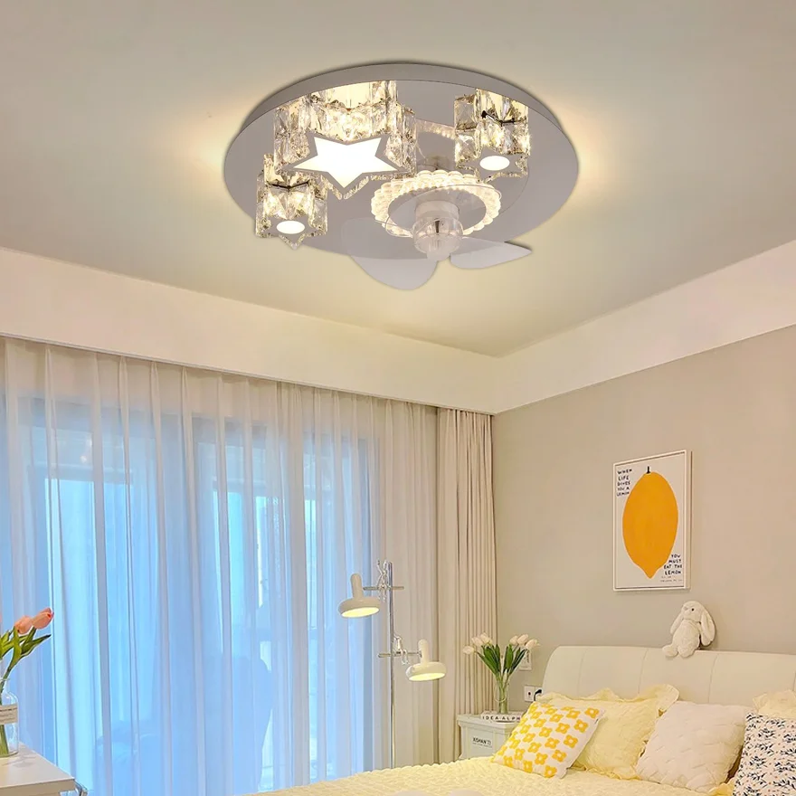 Modern Metal And Acrylic Round Living Room Ceiling Fan with Light, Gold/Silver, Trichromatic Light