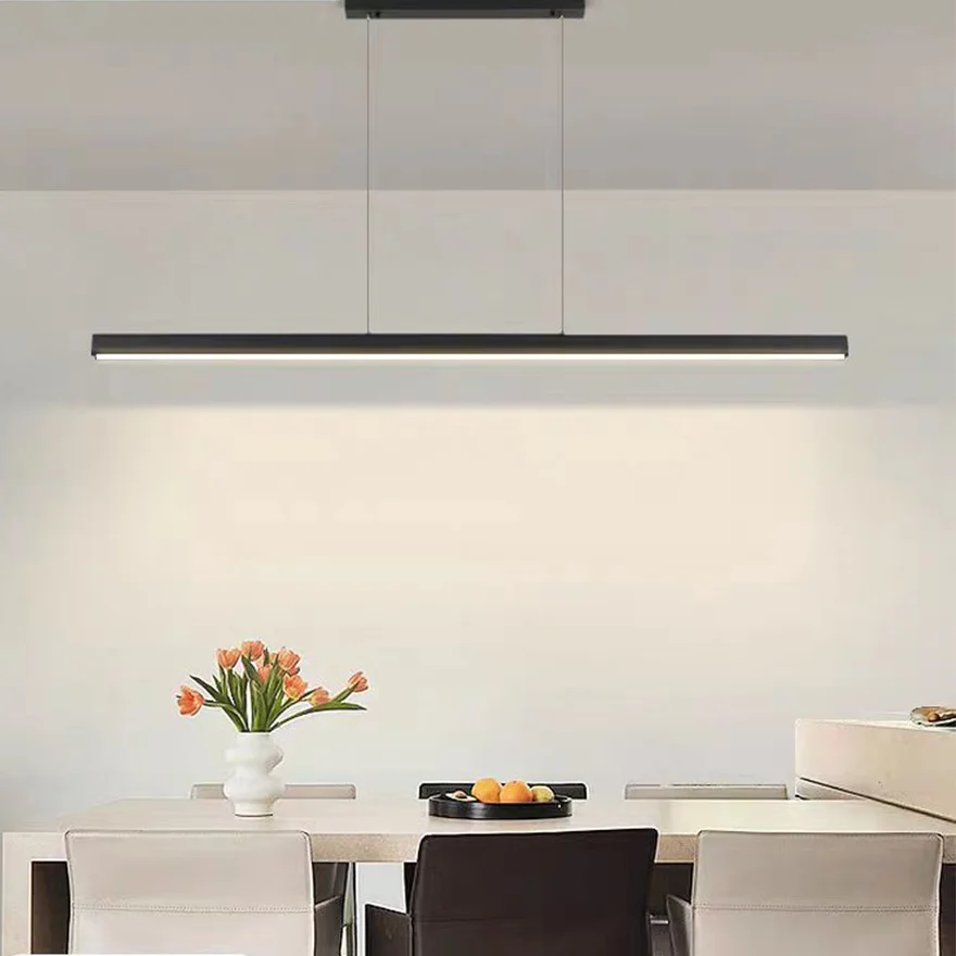 Modern Metal And Acrylic Linear Dining Room Pendant Light, Black/Brown, Trichromatic Light