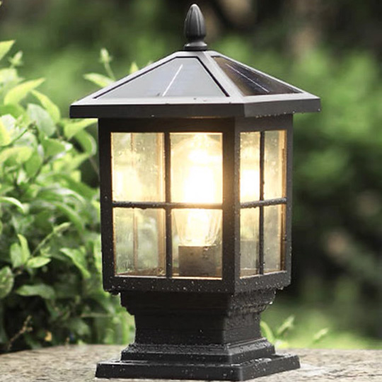 Decorative Metal And Glass Lantern Outdoor Pathway Light, Black/Bronze