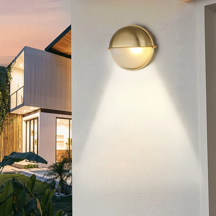 Minimalist Metal And Glass Geometric Outdoor Wall Lamp, Gold/Silver