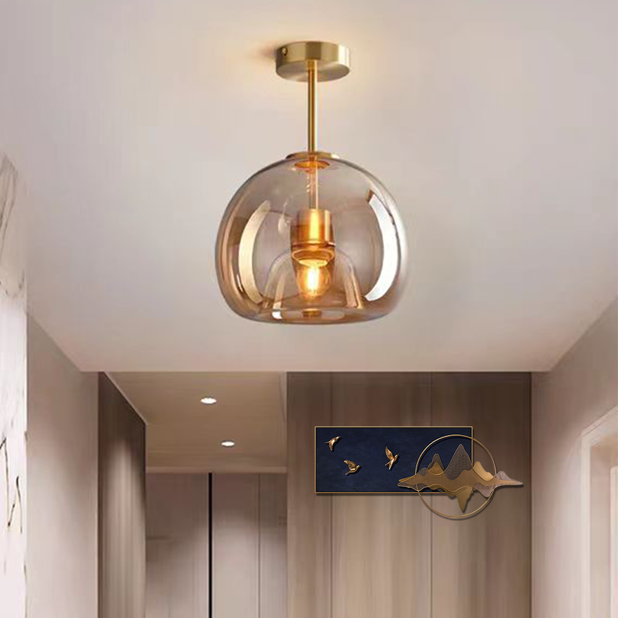 Modern Pure Cooper And Glass Bubble Bedroom Ceiling Light, Black/Gold