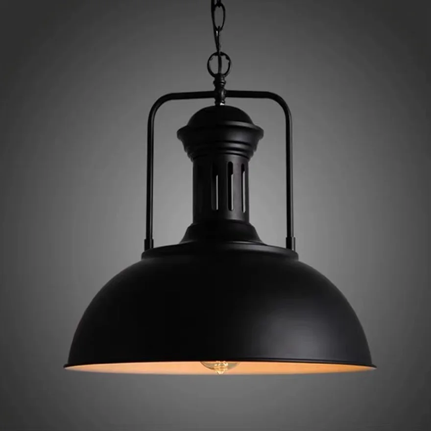 Industrial Metal Dome Dining Room Pendant Light, Black/Black White/Rust