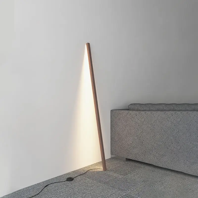 Minimalist Wooden And Acrylic Linear Bedroom Floor Lamp, Walnut/Burlywood