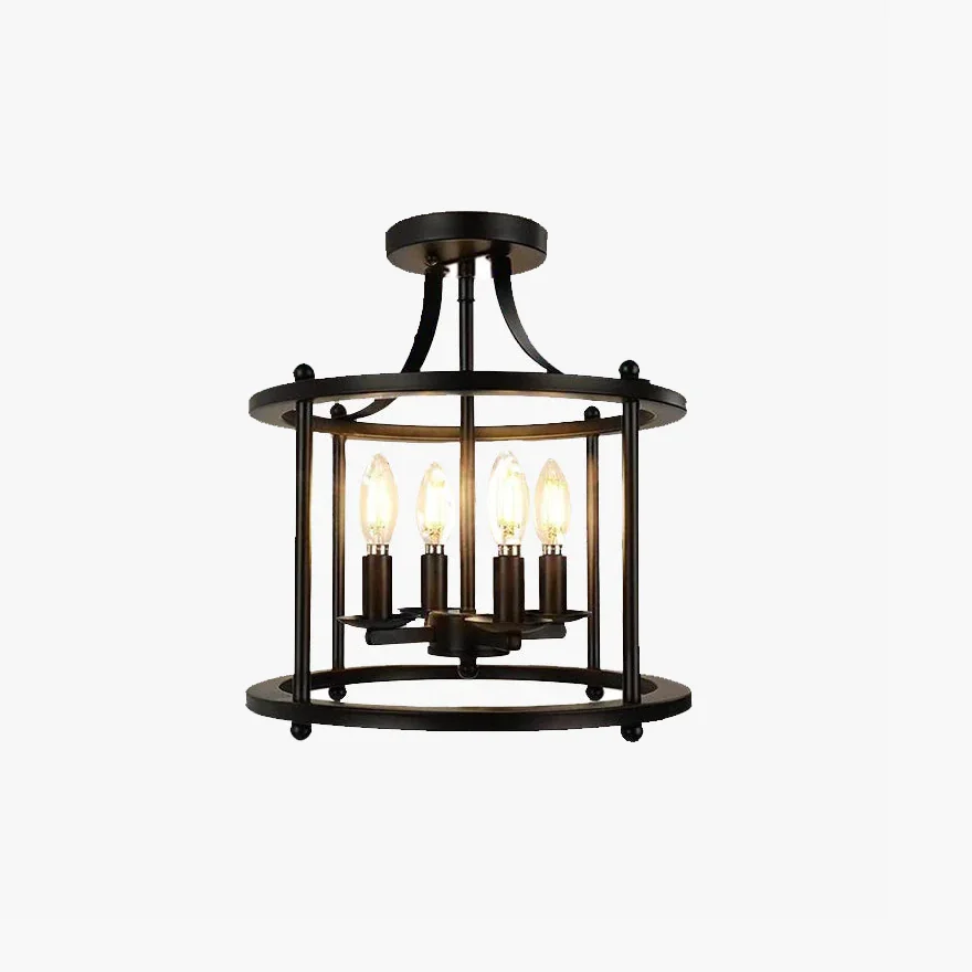 Industrial Metal Lantern Dining Room Ceiling Light, Black