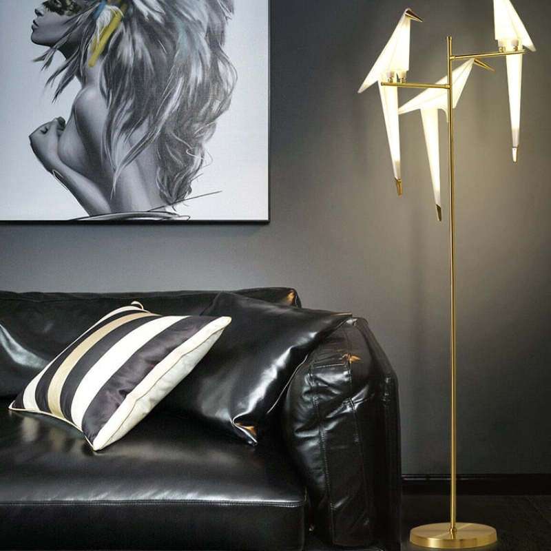 Contemporary Metal Bird Indoor Floor Lamp, Gold