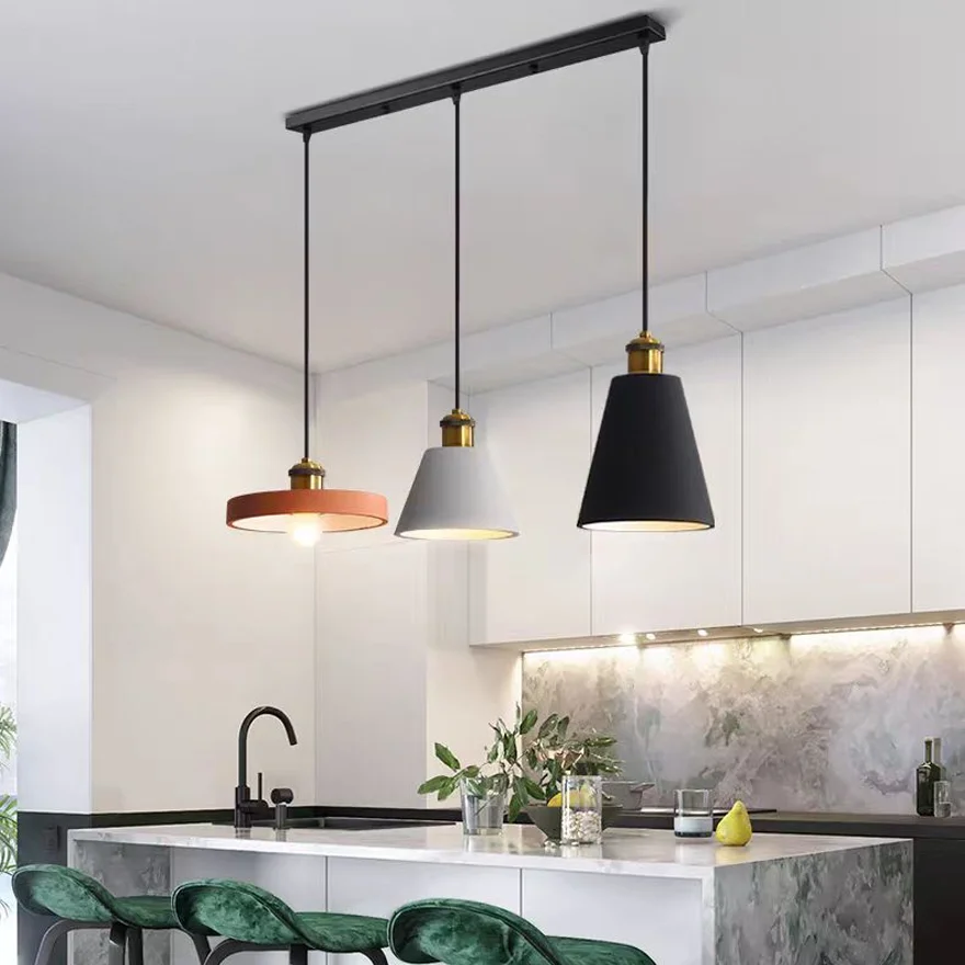 Morandi Metal And Resin Geometric Dining Room Pendant Light, Black/Grey/Orange/White