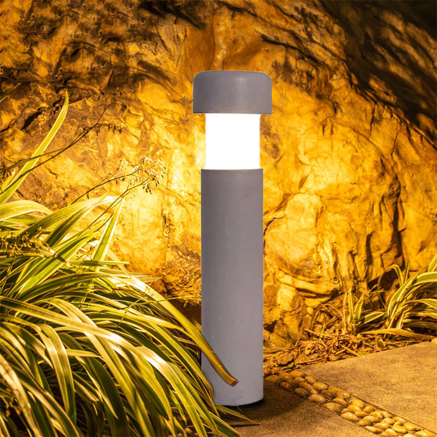 Minimalist Metal And Stone Cylindrical Terrace Outdoor Lamp, Gray