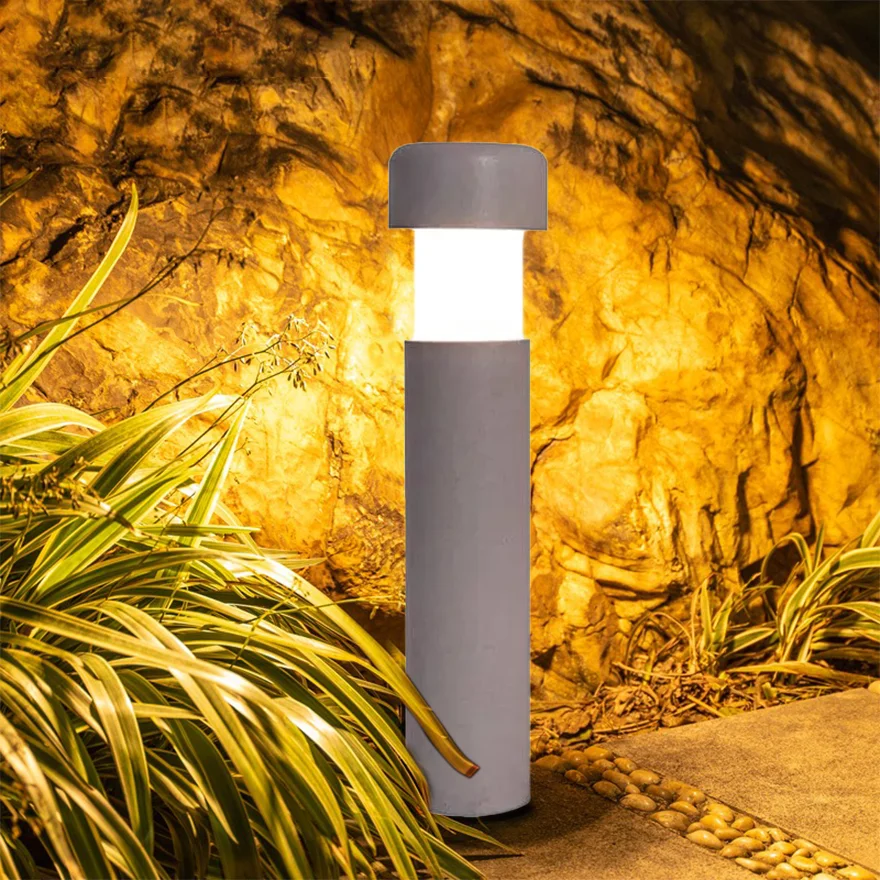 Minimalist Metal And Stone Cylindrical Terrace Outdoor Lamp, Gray