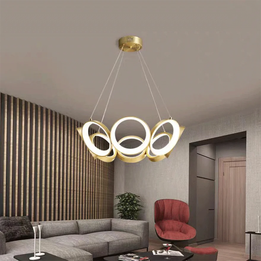 Unusual Metal Ring Kitchen Pendant Light, Gold