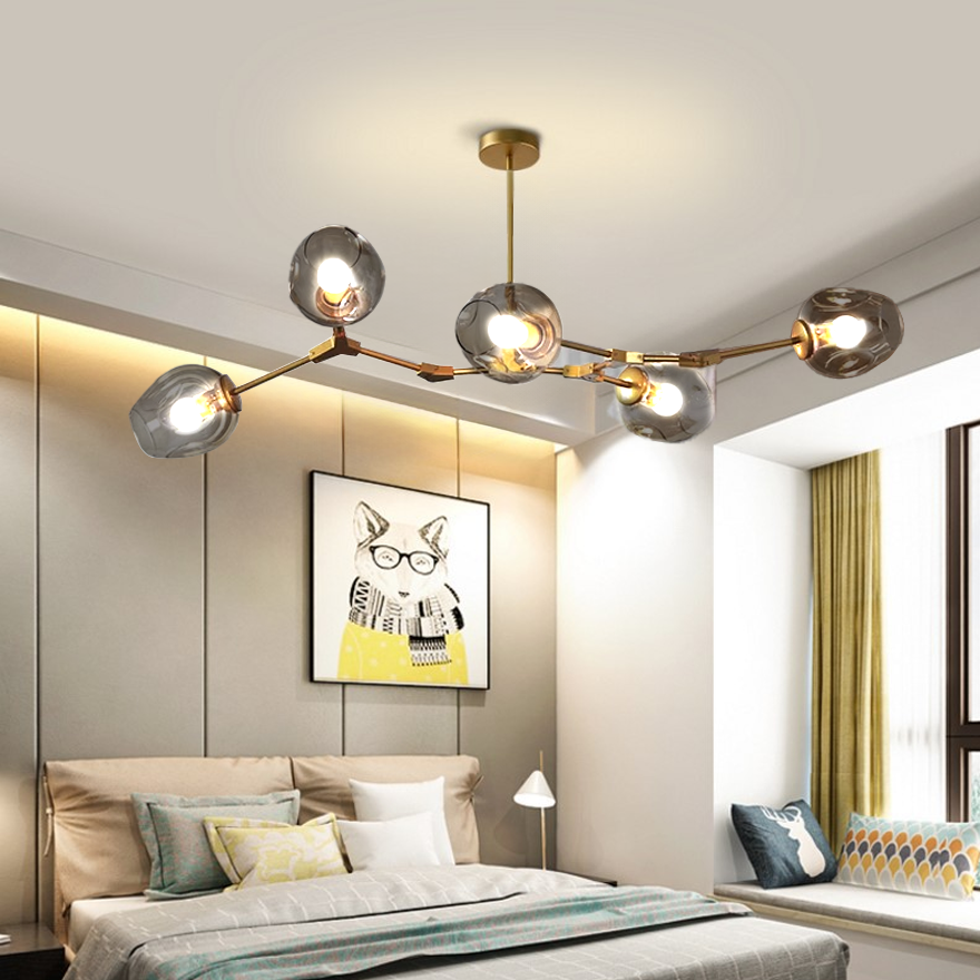 Modern Metal And Glass Bubble Bedroom Pendant Light, 6 Color