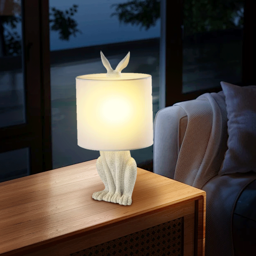 Rabbit Table Lamp hite Resin Nightstand Light for Study Room Office